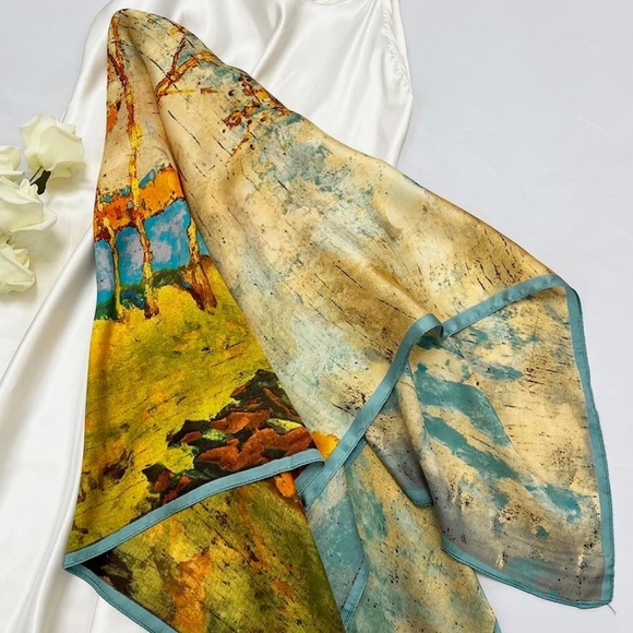 Silk like Fall Trees Print Head Scarf 35\